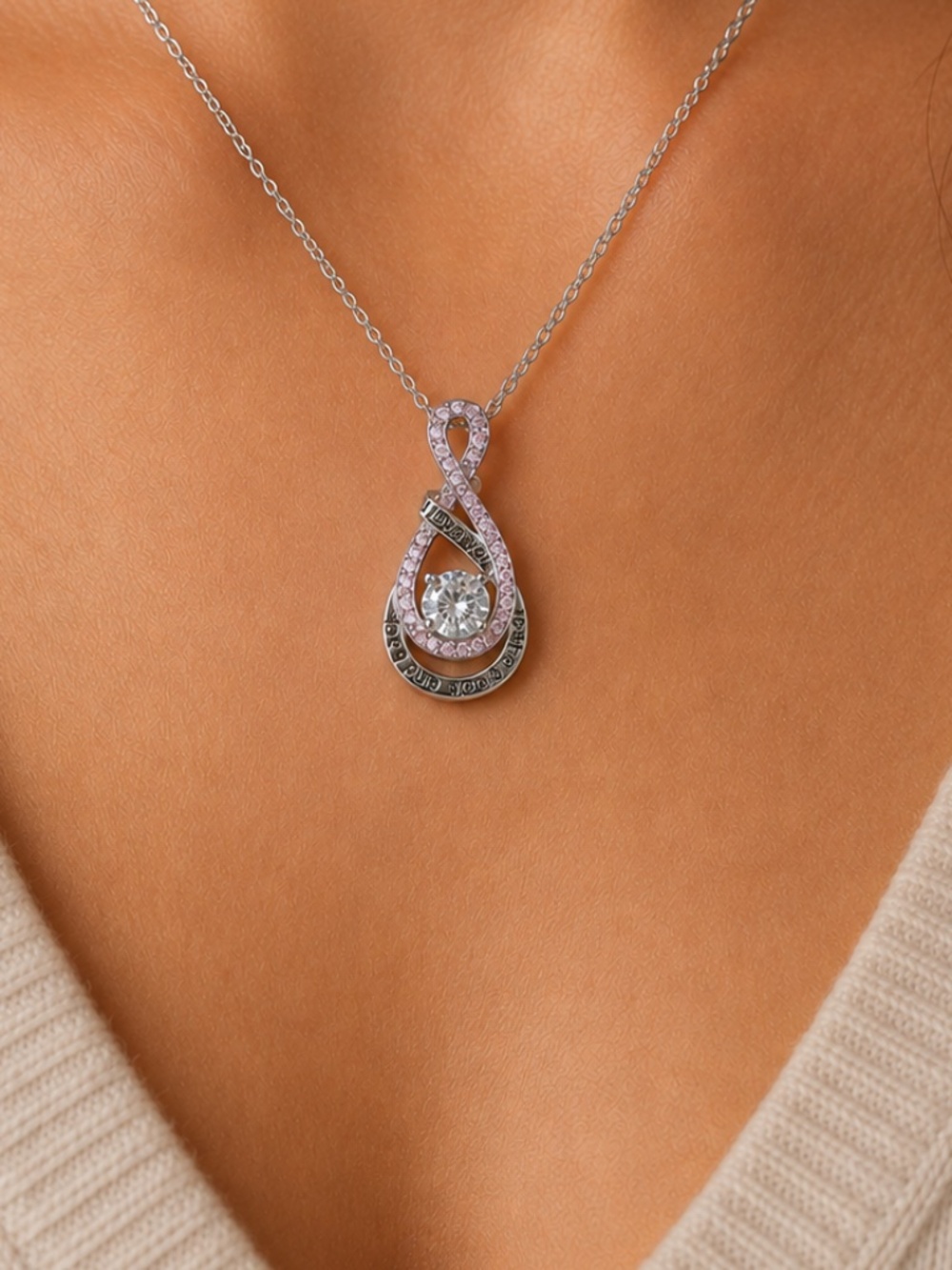 New Sterling Silver Love You to The Moon and Back - Pink Gems - Gift of Love